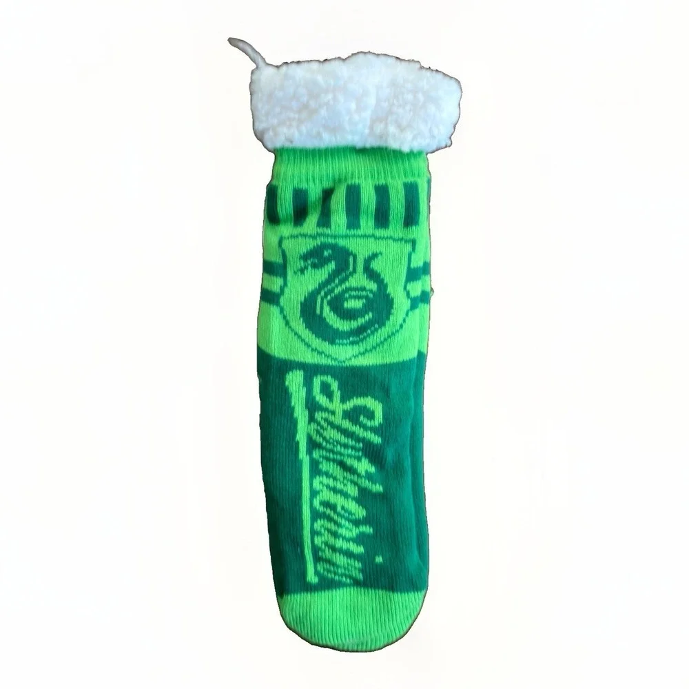 Harry Potter Slytherin Green Sherpa Fuzzy Slipper Socks Non Slip Grip